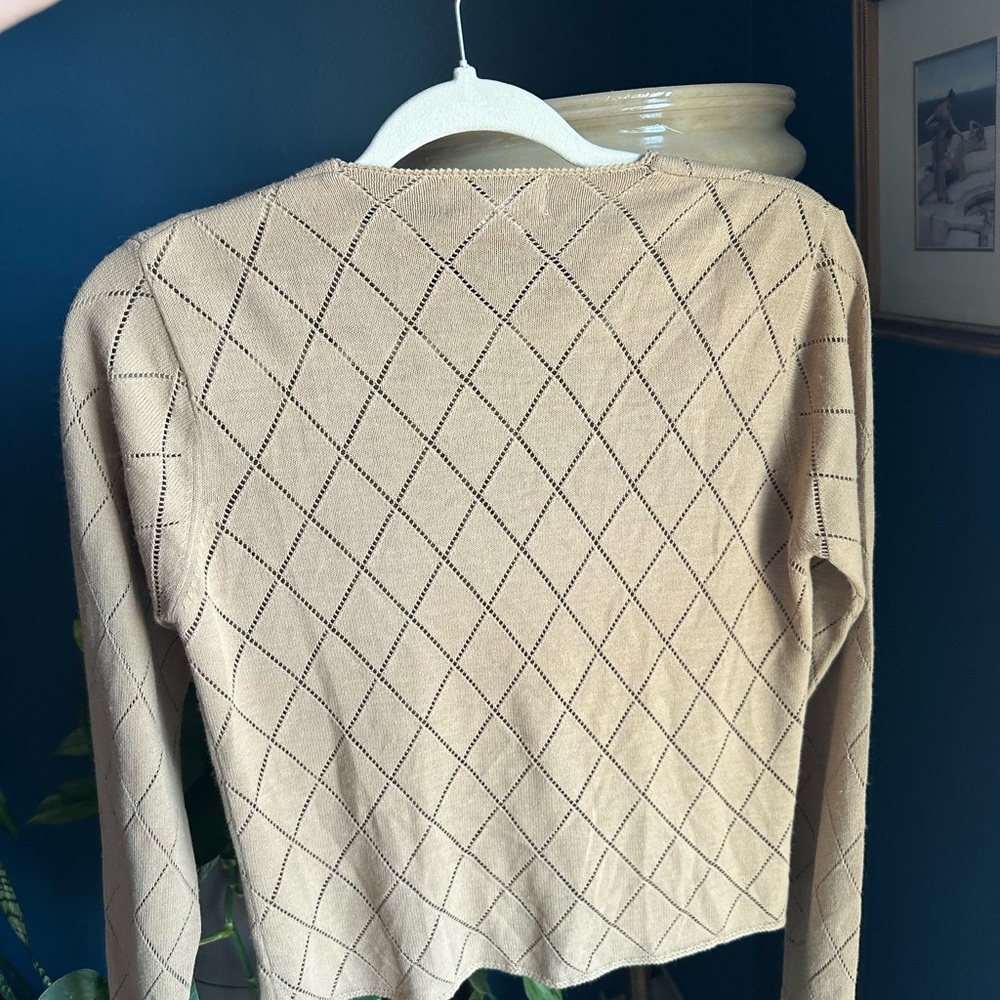 Vintage knit Women's Tan Cardigan Sweater - Picture 3 of 5
